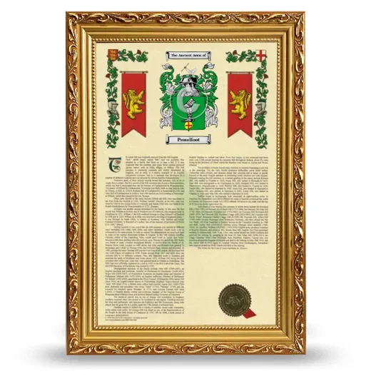 Proudfoot Armorial History Framed - Gold