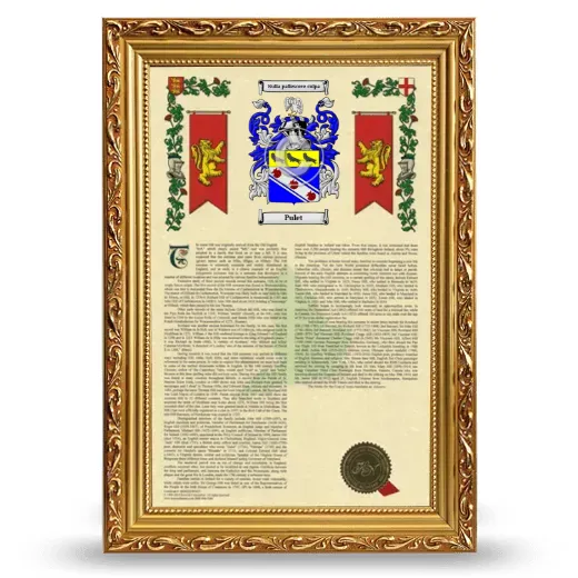 Pulet Armorial History Framed - Gold