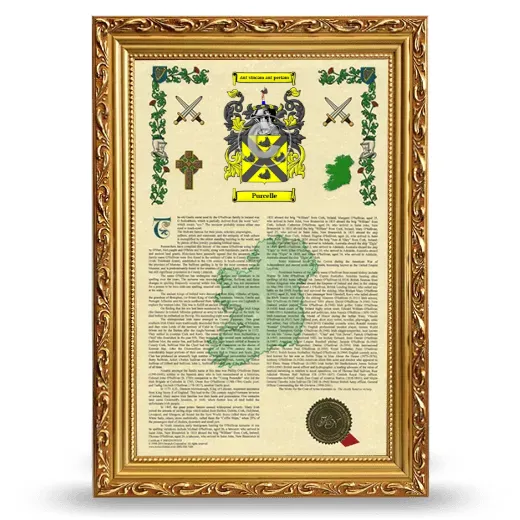 Purcelle Armorial History Framed - Gold