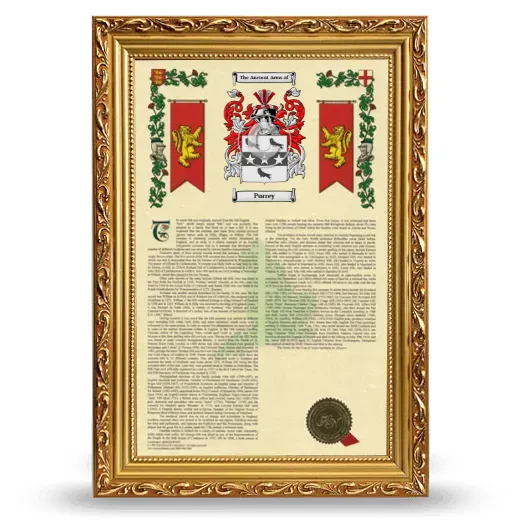 Purrey Armorial History Framed - Gold