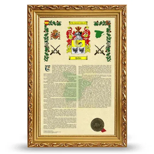 Quilez Armorial History Framed - Gold