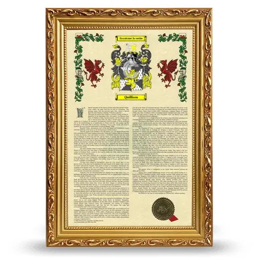 Quilliam Armorial History Framed - Gold