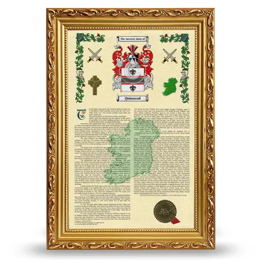 Quinnand Armorial History Framed - Gold