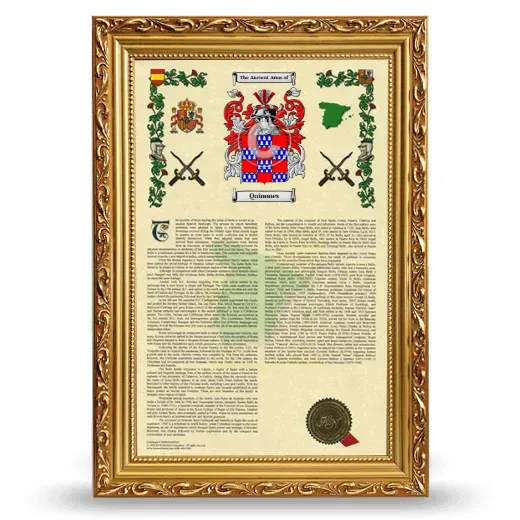 Quinones Armorial History Framed - Gold