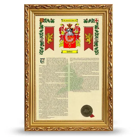 Quinsy Armorial History Framed - Gold