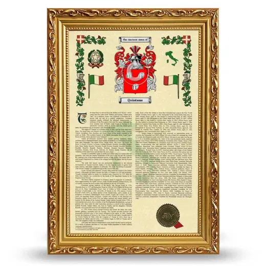 Quintana Armorial History Framed - Gold