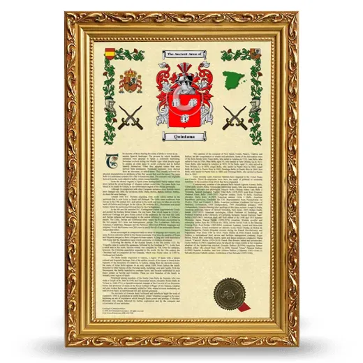 Quintana Armorial History Framed - Gold