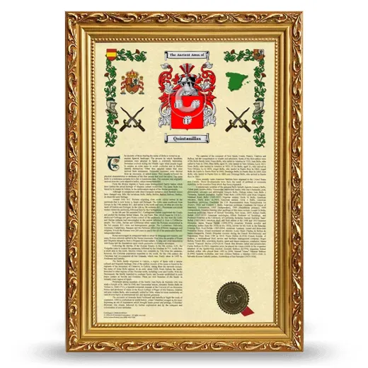 Quintanillas Armorial History Framed - Gold