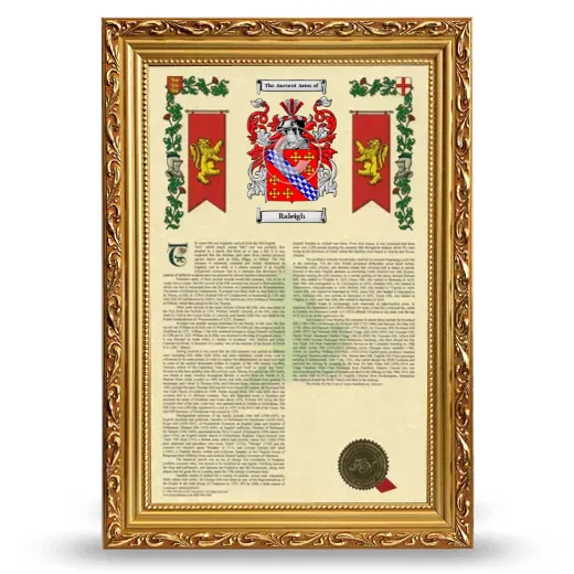 Raleigh Armorial History Framed - Gold
