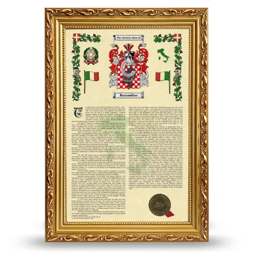 Ramondino Armorial History Framed - Gold