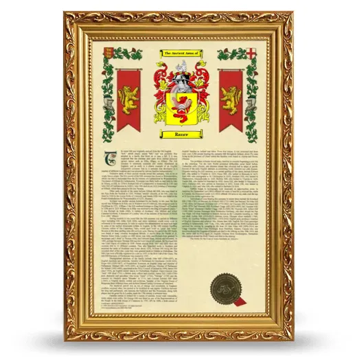 Rance Armorial History Framed - Gold