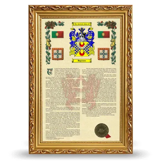 Raposas Armorial History Framed - Gold