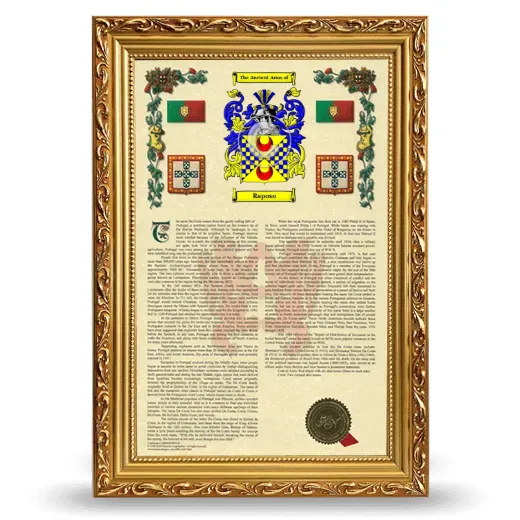 Raposo Armorial History Framed - Gold