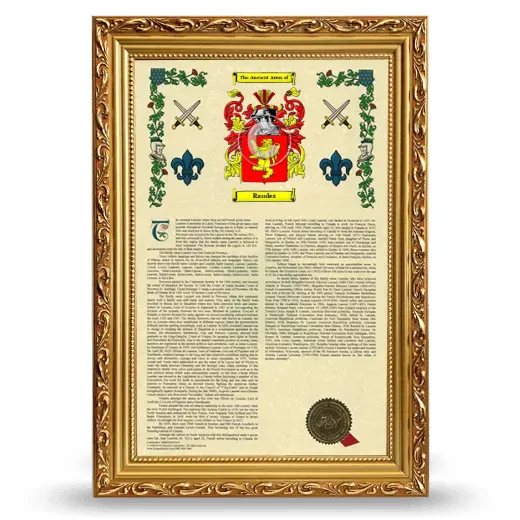 Raudez Armorial History Framed - Gold