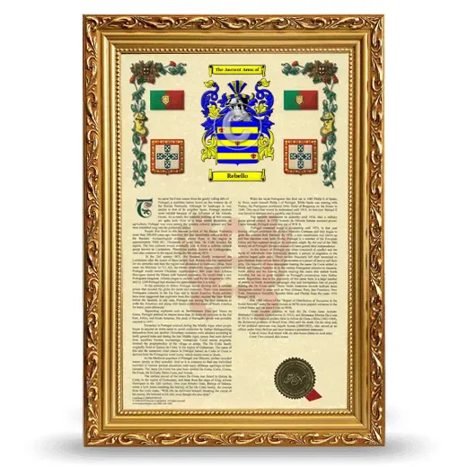 Rebello Armorial History Framed - Gold