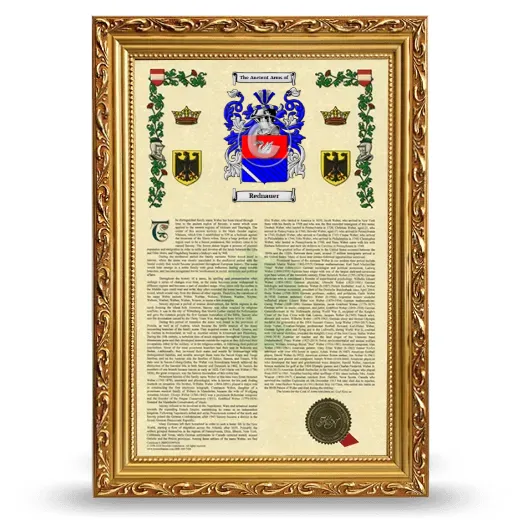 Rednauer Armorial History Framed - Gold