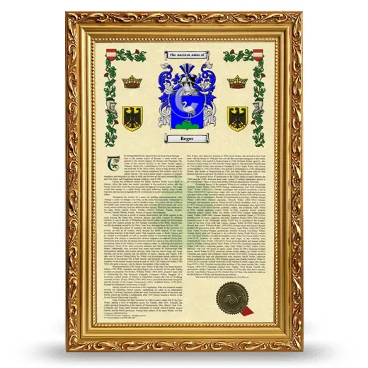 Reger Armorial History Framed - Gold