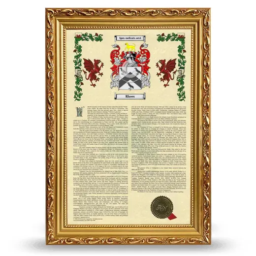 Rhees Armorial History Framed - Gold