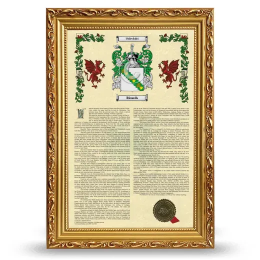 Ricards Armorial History Framed - Gold