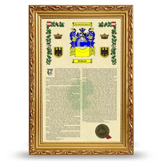 Richarde Armorial History Framed - Gold