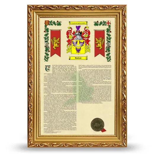 Rodnie Armorial History Framed - Gold