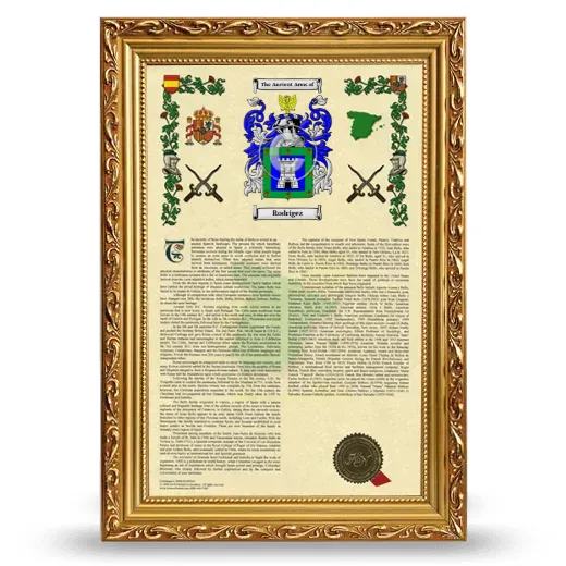 Rodrigez Armorial History Framed - Gold