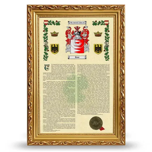 Roer Armorial History Framed - Gold