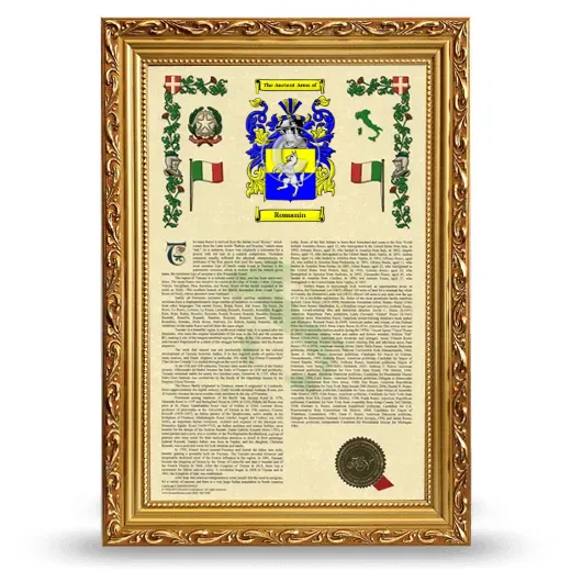 Romanin Armorial History Framed - Gold