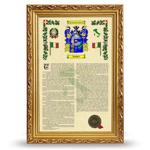 Romieri Armorial History Framed - Gold