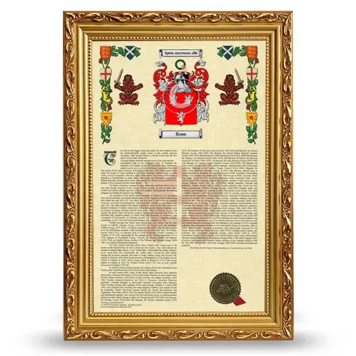 Roos Armorial History Framed - Gold