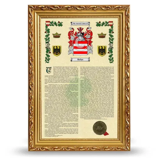 Rubys Armorial History Framed - Gold