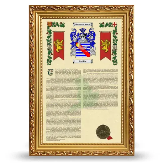 Rudkin Armorial History Framed - Gold