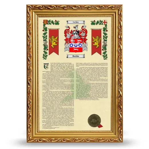 Rushin Armorial History Framed - Gold
