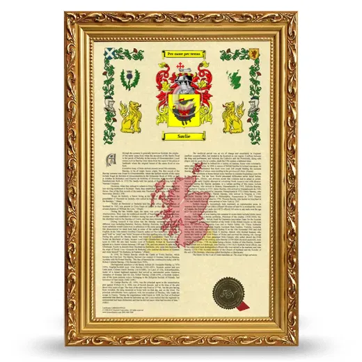 Sørlie Armorial History Framed - Gold
