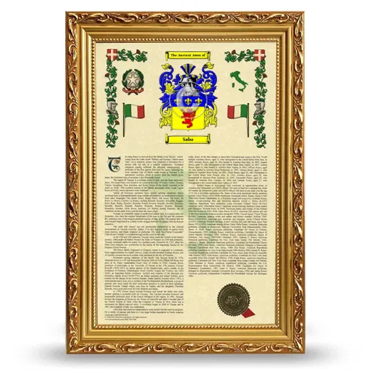 Saba Armorial History Framed - Gold