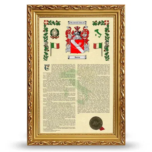Sacco Armorial History Framed - Gold