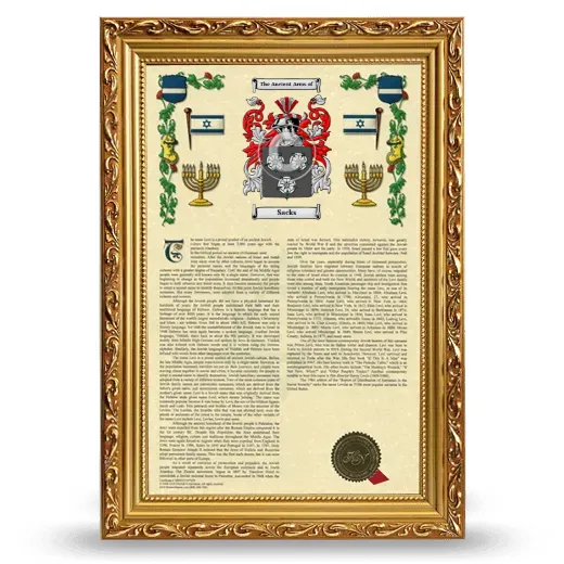 Sacks Armorial History Framed - Gold