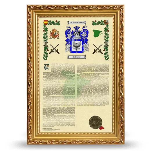 Salvator Armorial History Framed - Gold
