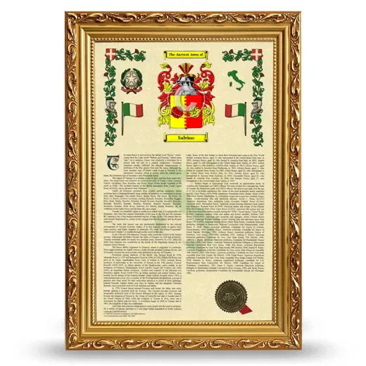 Salvino Armorial History Framed - Gold