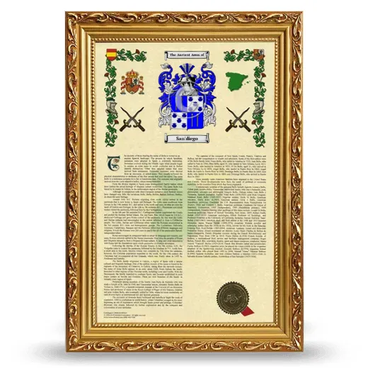 San'diego Armorial History Framed - Gold