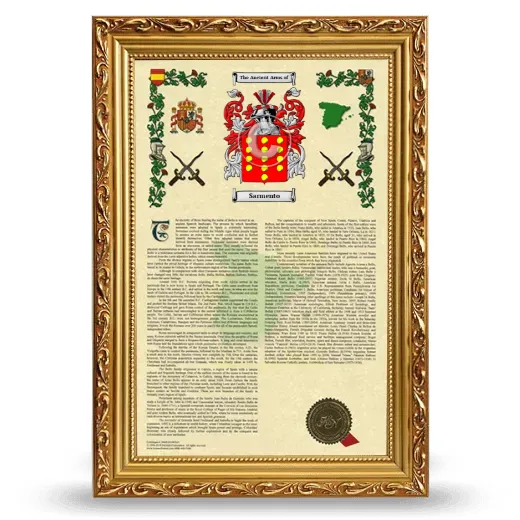 Sarmento Armorial History Framed - Gold