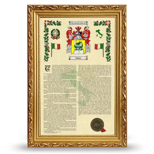 Sauro Armorial History Framed - Gold