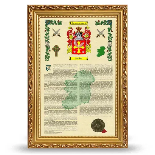 Scallon Armorial History Framed - Gold