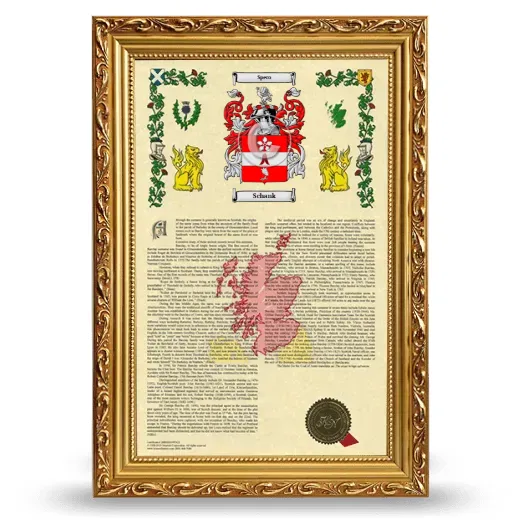 Schank Armorial History Framed - Gold