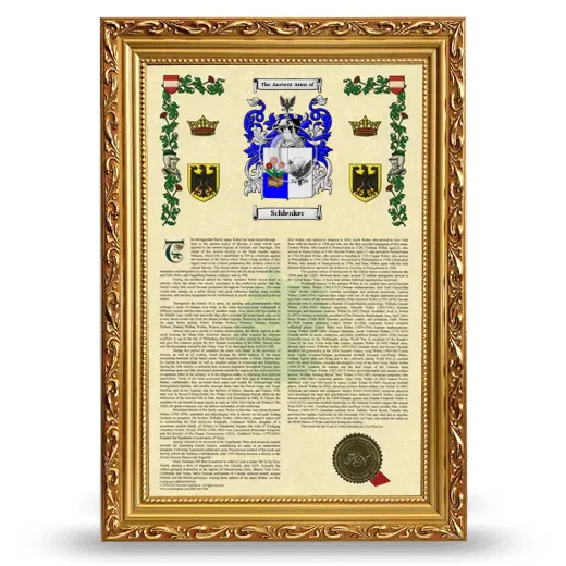 Schlenker Armorial History Framed - Gold