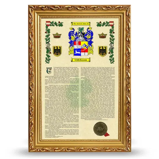 Schlickmann Armorial History Framed - Gold