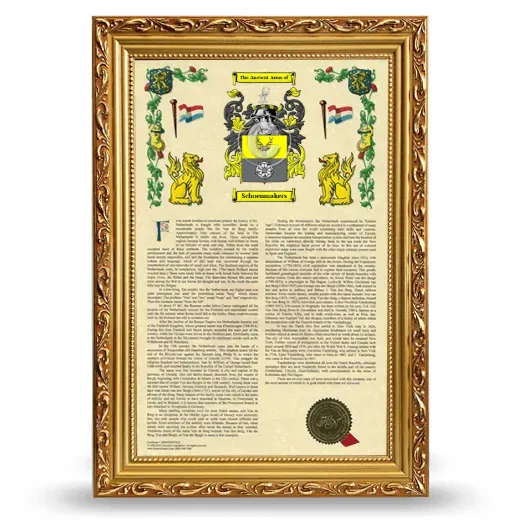 Schoenmakers Armorial History Framed - Gold