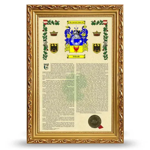 Schunk Armorial History Framed - Gold