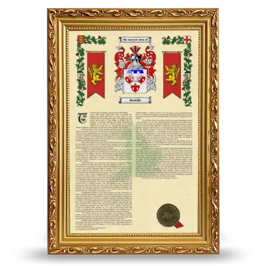 Scovile Armorial History Framed - Gold