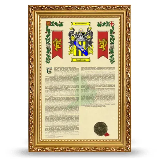 Serginson Armorial History Framed - Gold